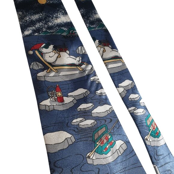 Novelty Thinking Of You Vintage Men Fishing Polar Bear Necktie Holiday Gift Dad - Picture 2 of 5
